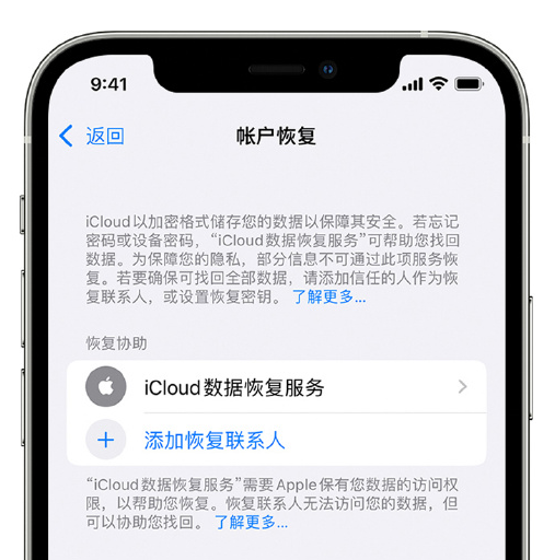 文城镇苹果手机维修分享在 iPhone 上设置帐户恢复联系人的方法 